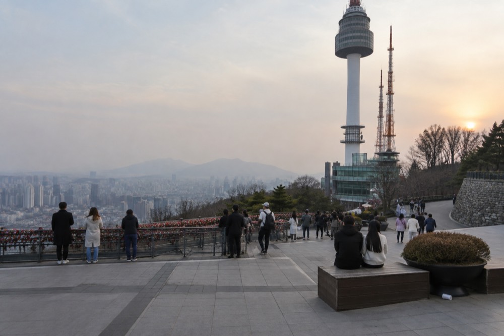 Summit plaza around the tower base with the city spreading out below